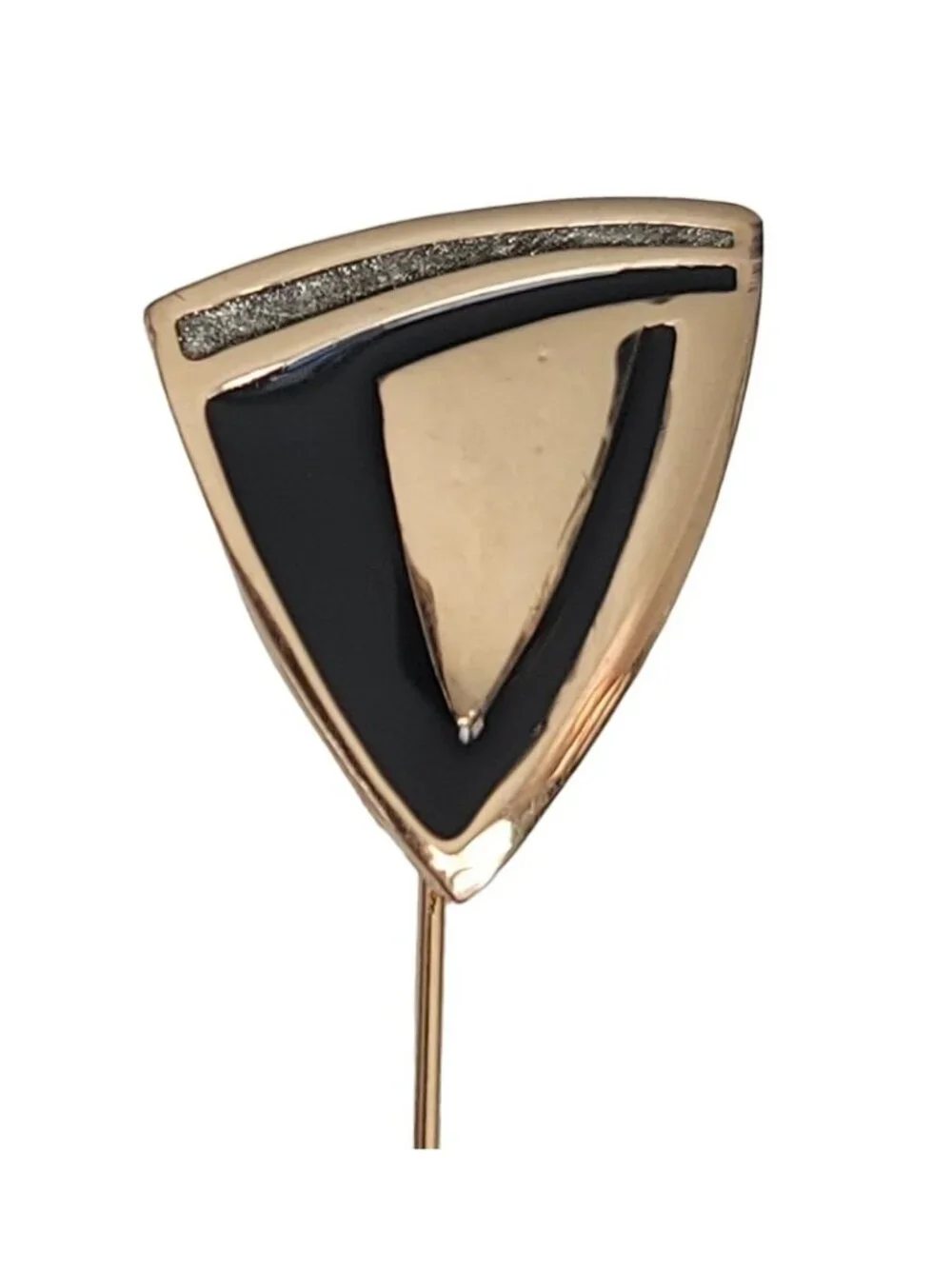 Trifari Black Gray Pearl Enamel Modernist Triangle Stick Lapel Pin, Signed K812